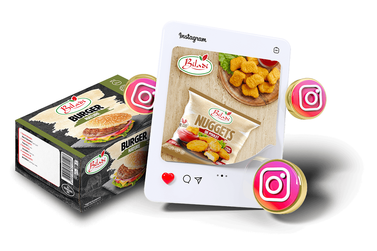 Mockup post Instagram Biladi avec emballage Nuggets